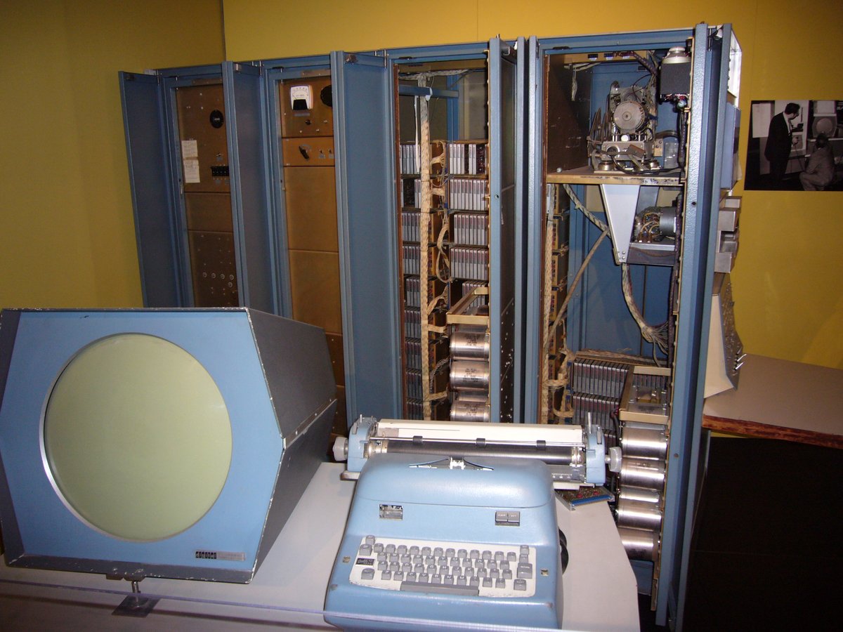 A DEC PDP-1, the machine on which Steve Russell and collaborators wrote Spacewar! in 1961-62 at the MIT AI Lab. The PDP-1 was the first commercially available interactive computer; its Type 30 CRT …