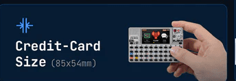 Figure 6 — 6 — The credit-card form factor (84 × 54 × 23.1 mm) in hand. Image: M5Stack (shop.m5stack.com).