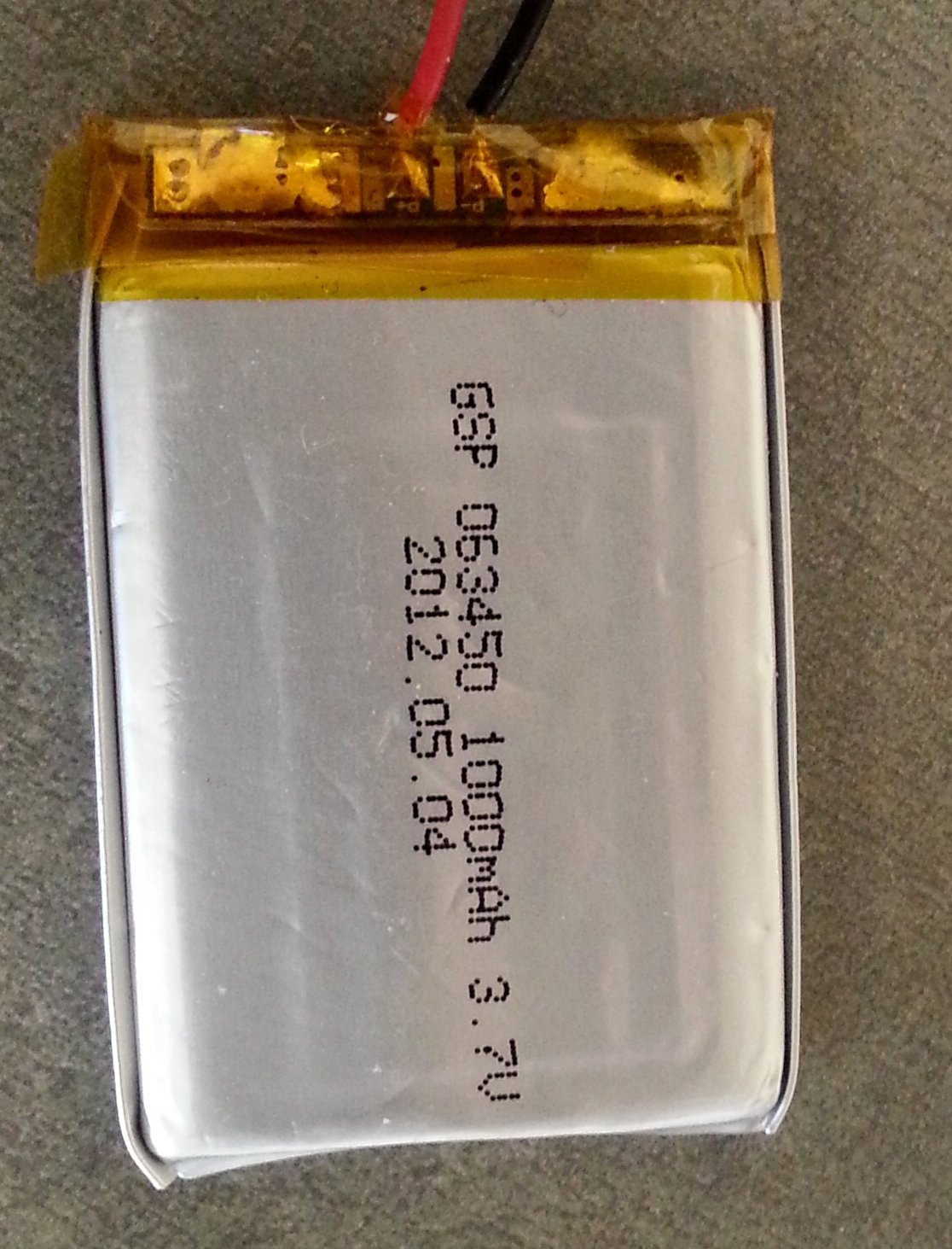 A typical 1S LiPo pouch cell (3.7 V nominal, 1000-2000 mAh) — the standard battery for both PowerBoost and PiSugar Pwnagotchi builds. JST PH 2-pin connector is the default.