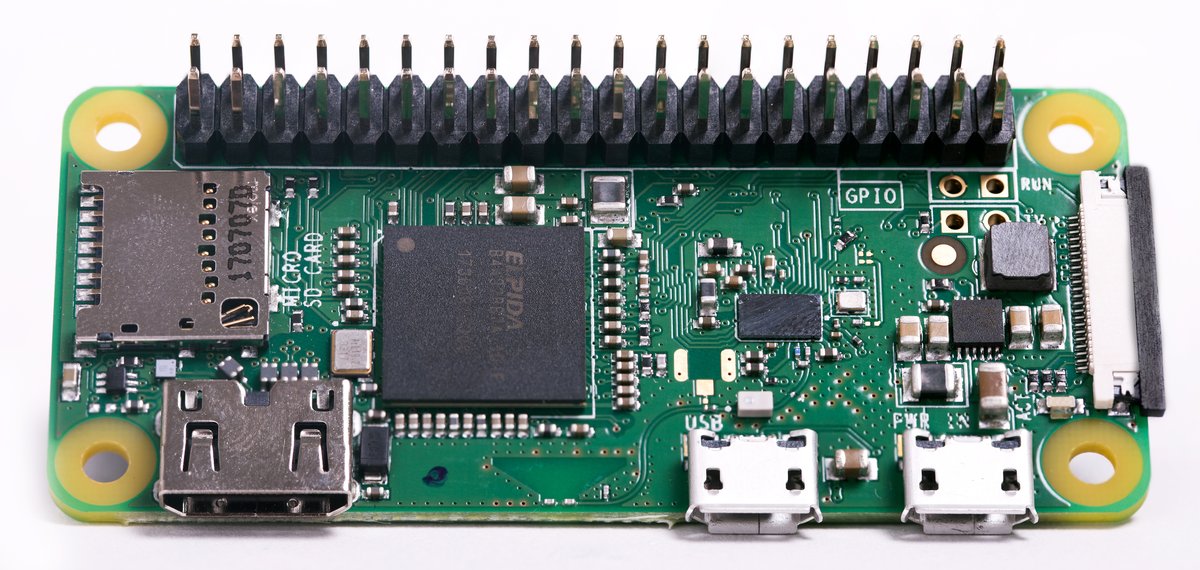 A Raspberry Pi Zero WH — the canonical Pwnagotchi compute substrate (the "WH" suffix means "wireless + soldered headers"; a plain Zero W or Zero 2 W works equally well).